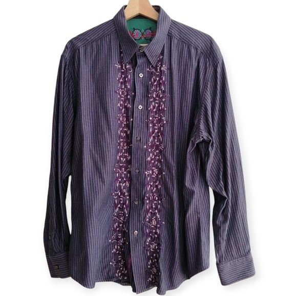 Robert Graham Men's Embroidered Purple Button Up Classic Fit XL - Picture 1 of 17